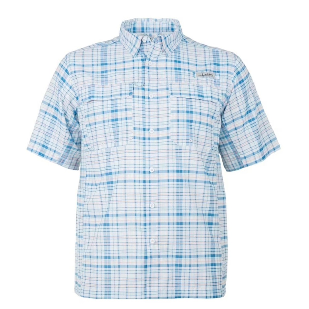 Habit Men 2XL Coastal Villa S/S River Shirt Blue Plaid Fishing UPF 40 Vented NEW